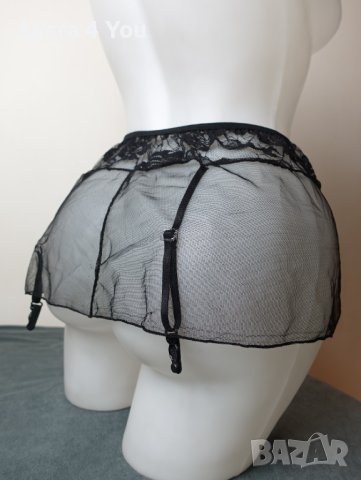 S/М черна мини пола от тюл с дантела и вградени жартиери за чорапи, снимка 4 - Бельо - 43173657