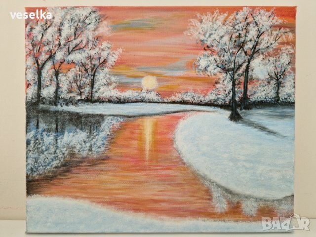 Картина "Снежен изгрев" - акрил, размер 25х30 см