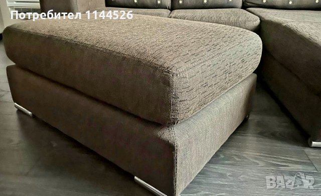 Ъглов диван с лежанка и табуретка в кафяво , снимка 2 - Дивани и мека мебел - 43391072