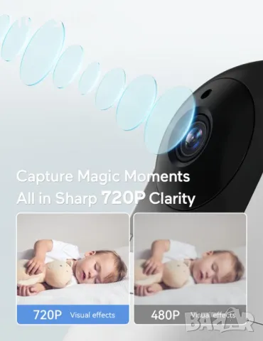 Babycozy Video Бебефон с камера и аудио 5" 720P дисплей 5000mAh, снимка 5 - Бебефони - 48938457