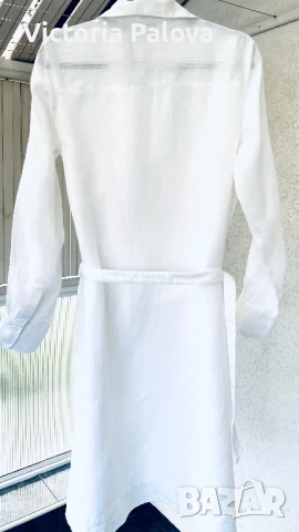 Бяла рокля/туника  H&M 100% лен, снимка 10 - Рокли - 50505257