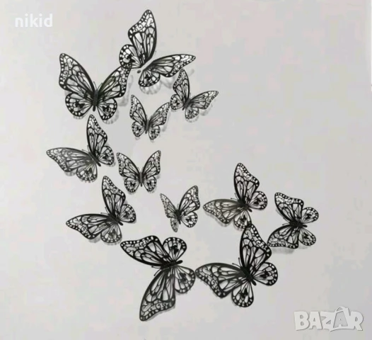 3D 12 бр pvc Черно бели самозалепващи пеперуди декорация за стена и мебел, снимка 8 - Декорация за дома - 21168736