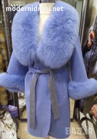Дамско луксозно палто кашмир вълна и лисица, снимка 1 - Палта, манта - 27482041