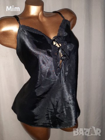 La Vie en Rose XL Черен сатенен топ /нощница/, снимка 2 - Корсети, бюстиета, топове - 37934856