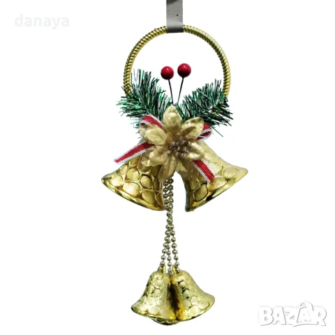 5354 Златист коледен венец Камбанки, 23 см, снимка 2 - Декорация за дома - 47941295