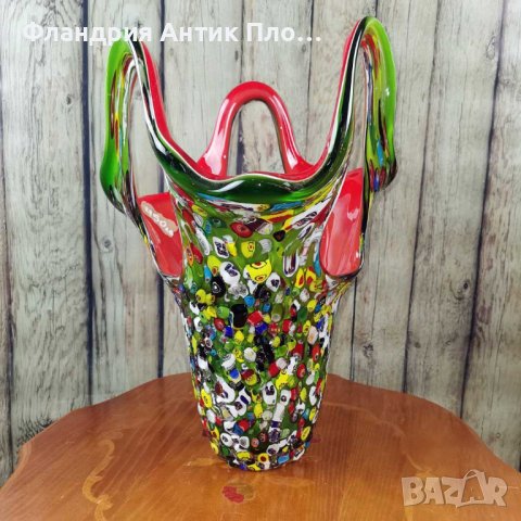 Голяма стъклена ваза Millefiori, снимка 1 - Вази - 43314200