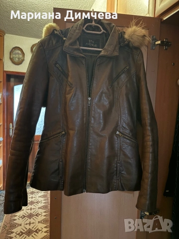 Бутиково дамско яке от естествена кожа с качулка и естествен пух, снимка 8 - Якета - 53240681