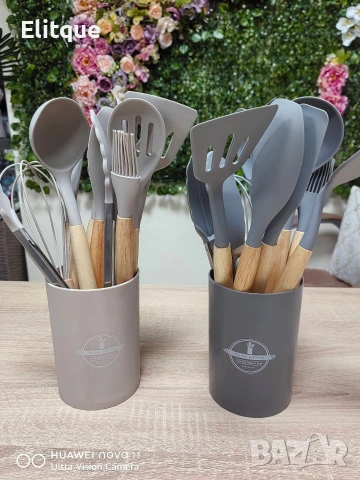 Комплект кухненски прибори 11 бр. в кръгла поставка., снимка 2 - Прибори за хранене, готвене и сервиране - 53587782