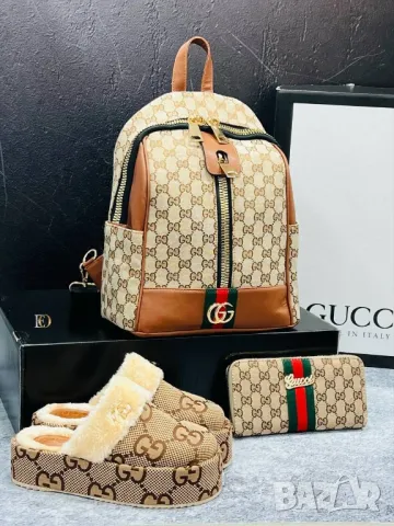 дамски комплект чанта/ раница и чехли gucci , снимка 10 - Чанти - 47327546