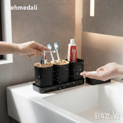 Комплект аксесоари за баня Cheffinger – 5 части с табла, снимка 4 - Други - 53168732