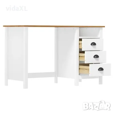 vidaXL Бюро Hill с 3 чекмеджета 120x50x74 см бор масив(SKU:288998), снимка 3 - Бюра - 48438692