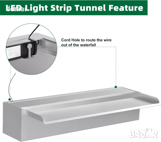Водопад от неръждаема стомана 60 см, фонтан от неръждаема стомана с ширина 12,2 см с аксесоари, снимка 5 - Други стоки за дома - 49991615