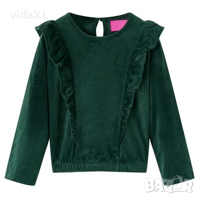 Детска блуза с харбалички, тъмнозелена, 116（SKU:15108