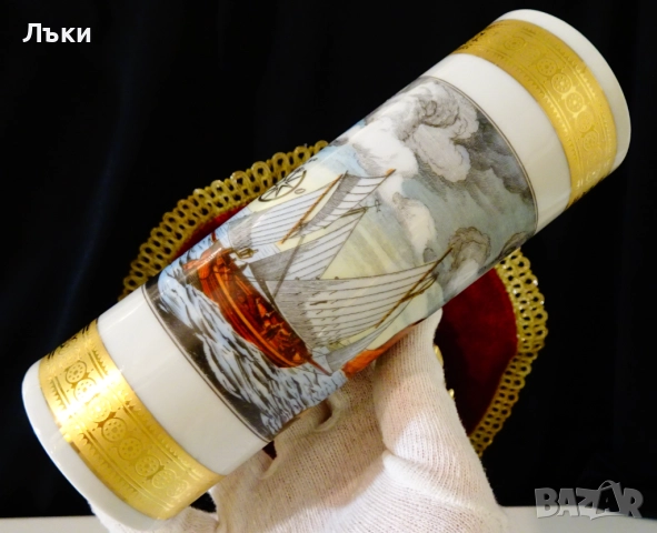 Порцеланова ваза,злато,Кораб,остров Хелголанд. , снимка 6 - Вази - 52939036