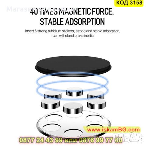 Магнитна стойка за телефон за кола, закрепване към вентилационната решетка на автомобила - КОД 3158, снимка 10 - Аксесоари и консумативи - 44842305