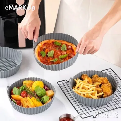 Комплект от 6 броя висококачествени силиконови подложки за Air Fryer в различни размери, снимка 1