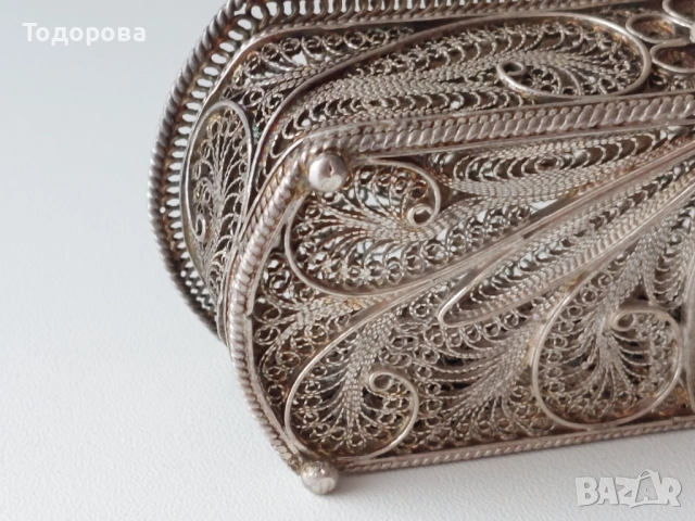 Стара Сребърна филигранна кутия за бижута с натурален рубин/сребро 925/, снимка 5 - Други - 52317358