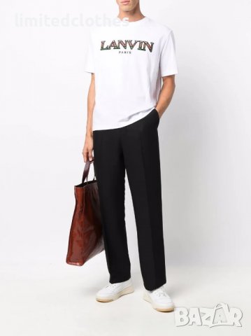 LANVIN White Embroidered Logo Мъжка Тениска size S, снимка 6 - Тениски - 37170551