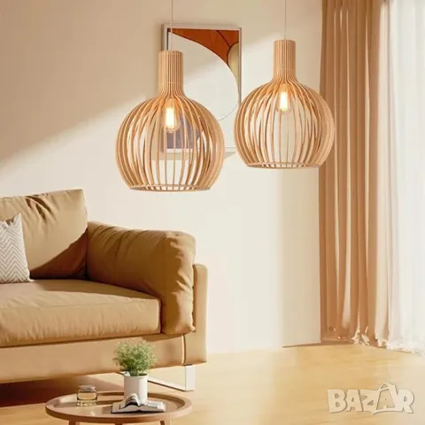 Ретро бамбуково дърво Индустриална висяща скандинавски стил, винтидж, снимка 10 - Лампи за таван - 49611030