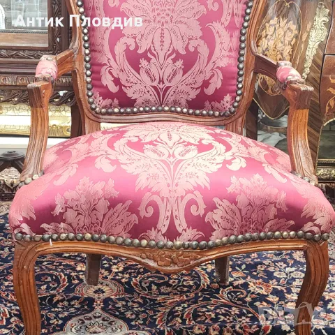 Кресло в Луи XV стил с дамаска в бароков орнамент, снимка 6 - Дивани и мека мебел - 49930400
