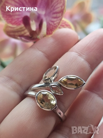 Нов сребърен пръстен с Цитрин, снимка 2 - Пръстени - 52913766