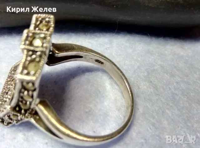 РАЗКОШЕН МАРКАЗИТЕН СРЕБЪРЕН ПРЪСТЕН СРЕБРО 925 с БЯЛА ПОЗЛАТА ИНКРУСТИРАН с КАМЪНИ МАРКАЗИТ 49114, снимка 8 - Пръстени - 49351687