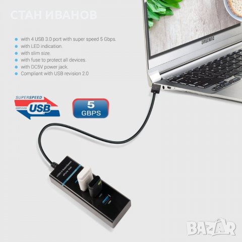 Високоскоростен USB хъб, Модел Combo 4, Разклонител, 4 порта, USB 3.0, снимка 8 - Кабели и адаптери - 36874346