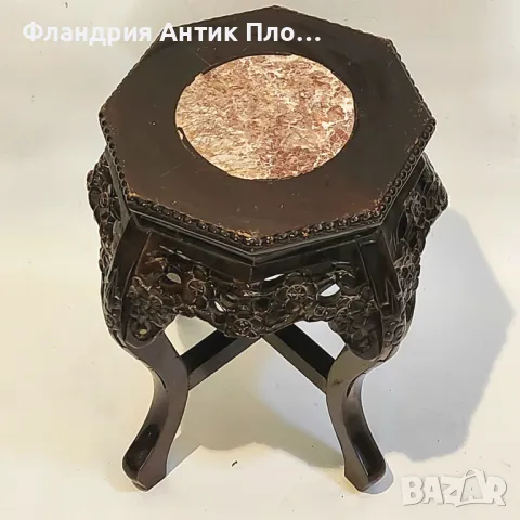 Поставка за цветя с мраморен плот и дърворезба/ниска, снимка 3 - Маси - 49621482