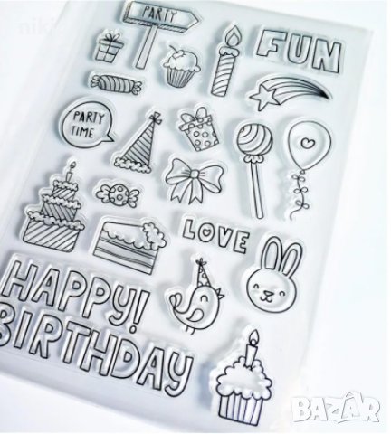 Happy Birthday рожден ден парти силиконов гумен печат декор украса бисквитки фондан Scrapbooking, снимка 1 - Други - 32785576