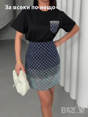 Gucci Дамски Комплект С Две Части Блуса С Къс Ръкав И Пола Гучи - 3 Налични Цвята Код A623, снимка 3 - Комплекти - 50466304