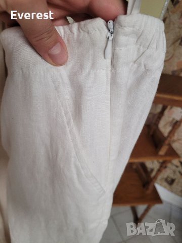 Бял ЛЕНЕН панталон,широки крачоли,висока талия- 44/46 , снимка 11 - Панталони - 40709817