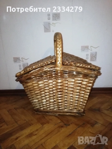 Плетена кошница за пикник, стара ръчна изработка-изплетена. , снимка 4 - Антикварни и старинни предмети - 53213476