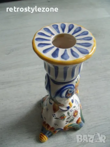 № 8048 стар френски порцеланов свещник  - Vieux Rouen France - fait main  - надпис / маркировка  , снимка 4 - Други ценни предмети - 50290937