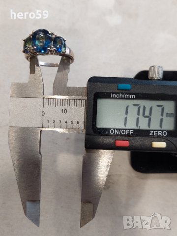 Дамски сребърен пръстен със синтетични сапфири, снимка 5 - Пръстени - 43960135