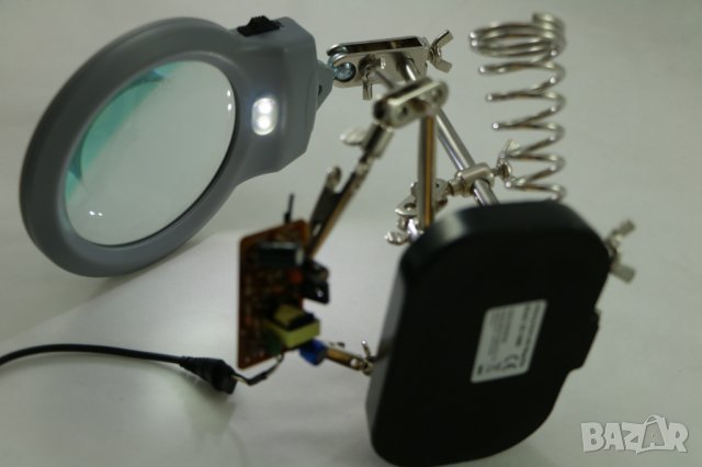 LED стъклена лупа със стойка за запояване, 2х, Германия, снимка 7 - Поялници и запояване - 26657556