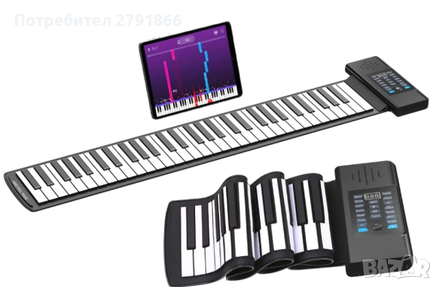 61 клавиша навиващо се пиано,преносимо,жак слушалки,line вход,MIDI изход,128 ритъма на ток и ба