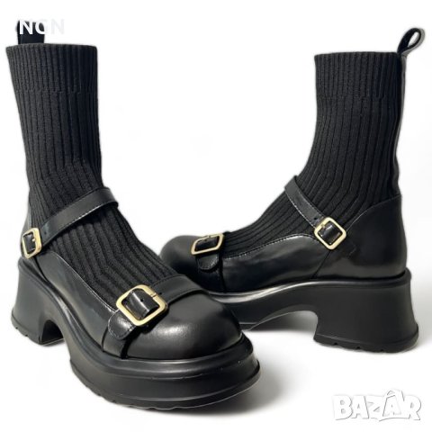 Модерни дамски боти естествена кожа и стреч с атрактивен италиански дизайн