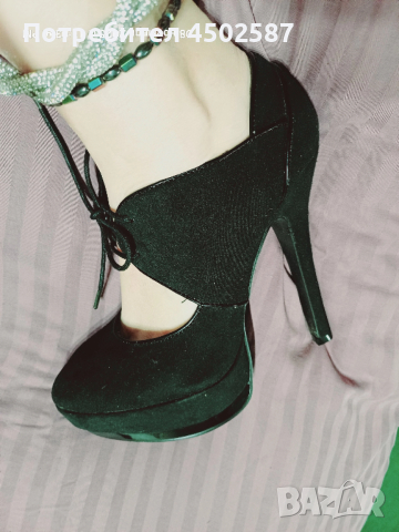 Черни обувки в връзки и 15 см ток, снимка 5 - Дамски обувки на ток - 52949132