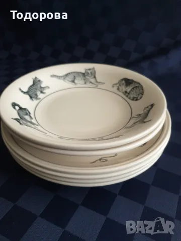 Английски комплект чинни с декор котки -Staffordshire tableware England, снимка 6 - Сервизи - 49233041