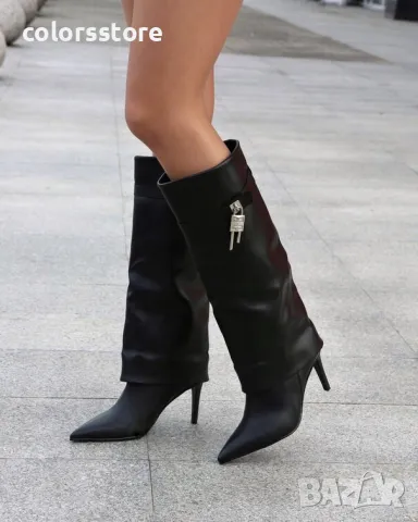 Ботуши на ток - черна кожа - KD120