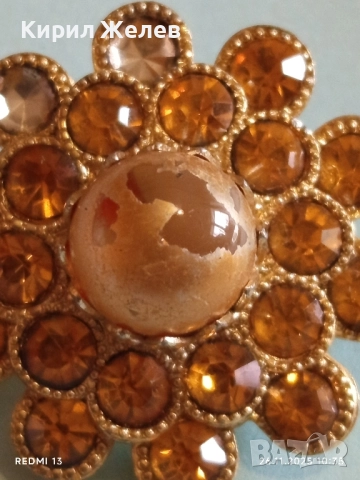 ВИНТИДЖ БРОШКА с КРИСТАЛИ в КЕХЛИБАРЕН ЦВЯТ ЦИТРИН и ПЕРЛА 52186, снимка 6 - Други - 52545661