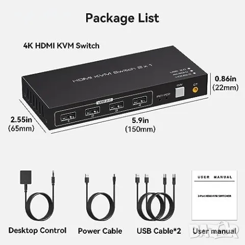 Нов 4K 60hz HDMI USB превключвател KVM превключвател 2PCs, снимка 7 - Друга електроника - 49498071