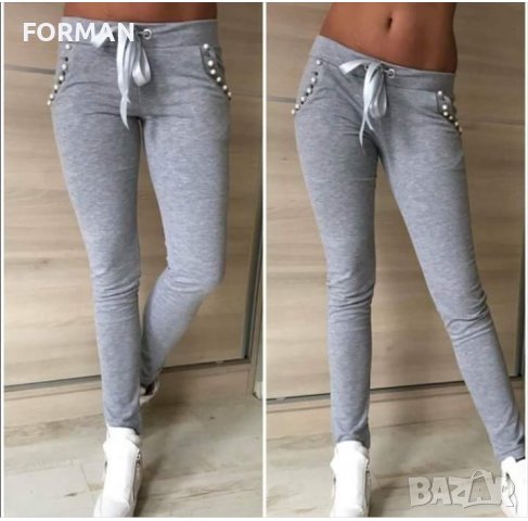 Сиво долнище с перли около джобовете, снимка 1