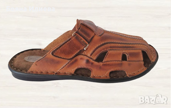 ЕСТЕСТВЕНА кожа- Габровски / български мъжки чехли, модел 014, снимка 3 - Мъжки чехли - 36440205