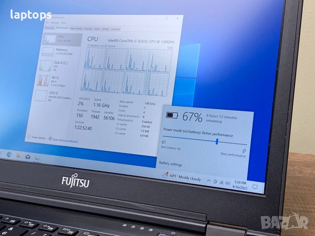 Лаптоп FUJITSU LIFEBOOK U728 12.5"/I5-8250U/8GB/256GB SSD/12.5/FullHD/HDMI/Камера/Win10 PRO, снимка 5 - Лаптопи за дома - 40383872