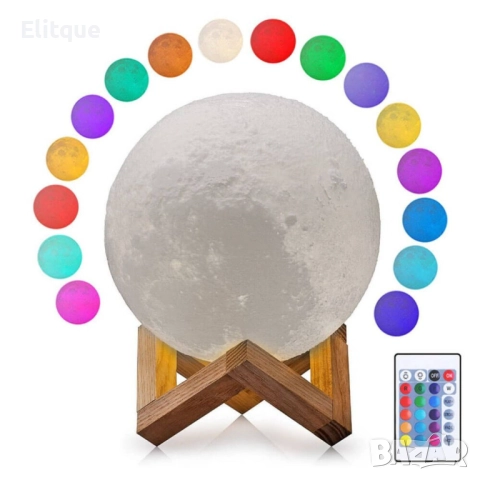 ДУБЛИРАНО Лампа  във формата на Луна с LED светлина и дървена поставка, снимка 8 - Други стоки за дома - 52716383