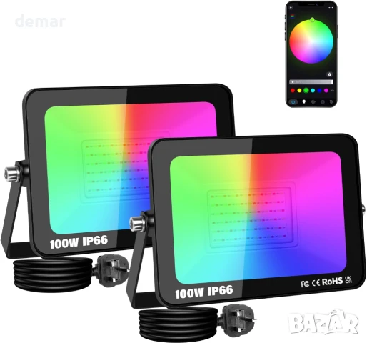 Willpower 2 броя X 100W Smart RGB LED прожектор, 10000lm, приложение, IP66