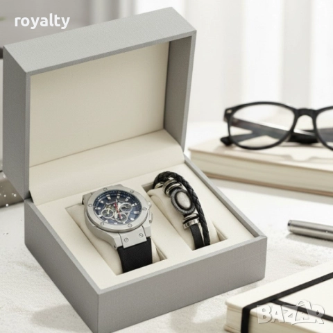 Стилен мъжки подарък – часовник и гривна в комплект, снимка 6 - Мъжки - 52122123