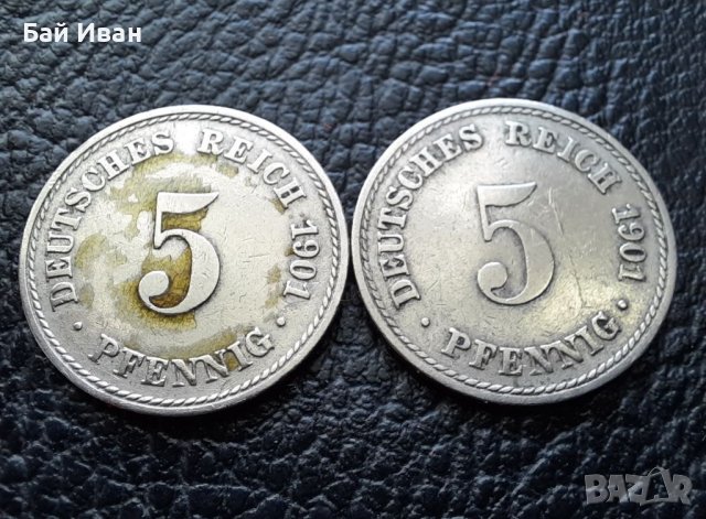 Стара монета 5 пфенига 1901 г. буква А , 2 броя - Германия- хит цена !, снимка 11 - Нумизматика и бонистика - 39724375