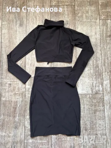 Уникален нов черен секси комплект сет две части пола висока талия топ , снимка 3 - Костюми - 49329179